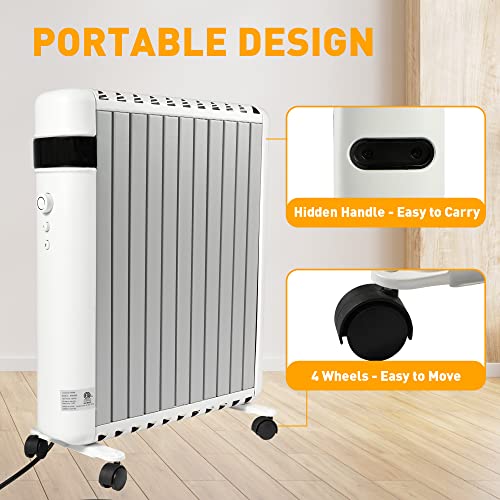 Space Heater, Convection Panel Space Heater, 1500W, Electric Space Heaters For Indoor Use, Quiet Fast Heating With Wheels & Handle, Overheat & Tip Over Protection, 2 Heating Modes For Room Office #TOP4