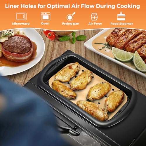 Image of Air Fryer Liners Disposable Parchment Paper Sheets: 50PCS Rectangular Perforated Baking Paper for Ninja DZ201 Foodi 6-in-1 8-qt. 2-Basket and Mini Indoor Grill (8.6x5.5 Inch)