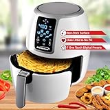 Small Digital 4 Quart Air Fryer with Temperature Control – 1400W Oil-Less Electric Air Fryer for Healthy Fast Cooking, Non-Stick Basket, Auto Shut Off – Black, White, Red (White)