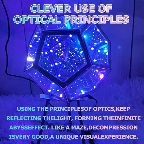 Infinity Mirror Tunnel Light – Lampada reattiva al suono RGB, segnale al neon pentagonale con telecomando e interfaccia USB, luci notturne perfette per giochi, feste di Halloween, compleanni