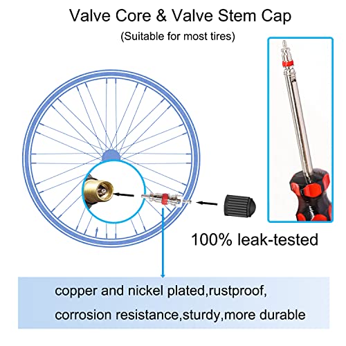 Image of 64PCS Tire Valve Stem Removal Tool Kit - 40PCS Tire Valve Cores, 20PCS Valve Stem Caps, 4-Way Valve Tool, Single and Dual Heads Valve Core Remover Tire Repair Tool
