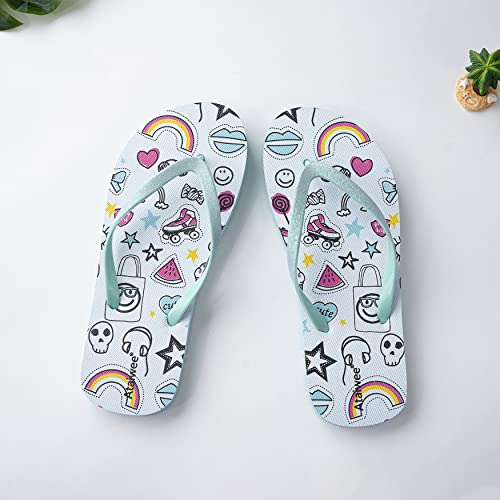 Ataiwee Girl's Flip Flops, Kids Thong Colorful Pink Printed Beach Poolside Slide Shoes For Little Kid/Big Kid.(2005001-2207,Gn/Rb,5) #TOP4