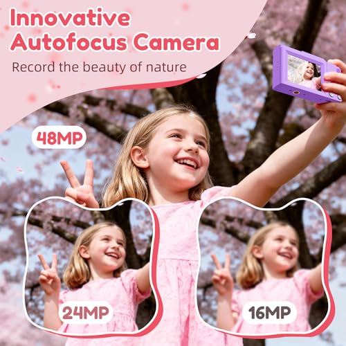 Image of Digital Camera, FHD Digital Point and Shoot Camera with 16X Zoom Anti Shake, 48MP Compact Small Camera with 32GB Card for Boys Girls Kids Purple