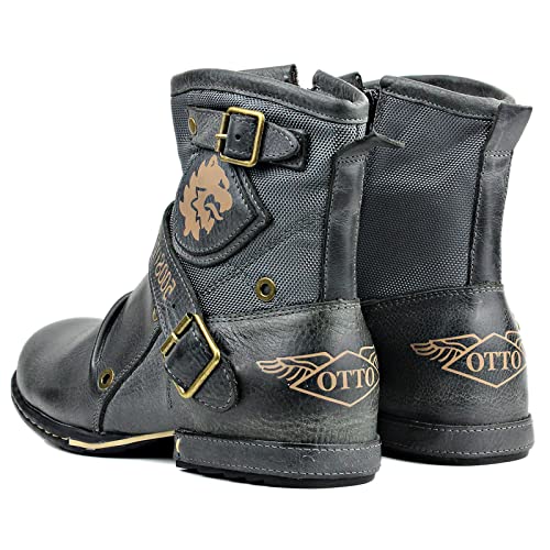 Image of OSSTONE Moto Boots for Men Fashion Zipper-up Leather Chukka Boots Casual Shoes OS-5008-1-ABNH