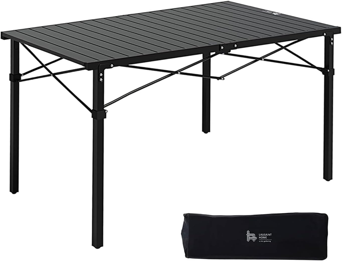LAUSAINT HOME Folding Camping Table with Aluminum Roll-up Tabletop, Portable Lightweight Beach Table with Carry Bag, Perfect for Picnic, Outdoor Cooking, BBQ, Travel (Black)