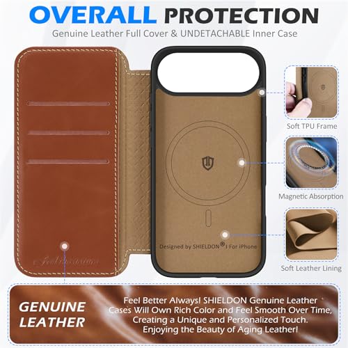 Coque cuir véritable iPhone Air étui luxe Shieldon premium marron - 3