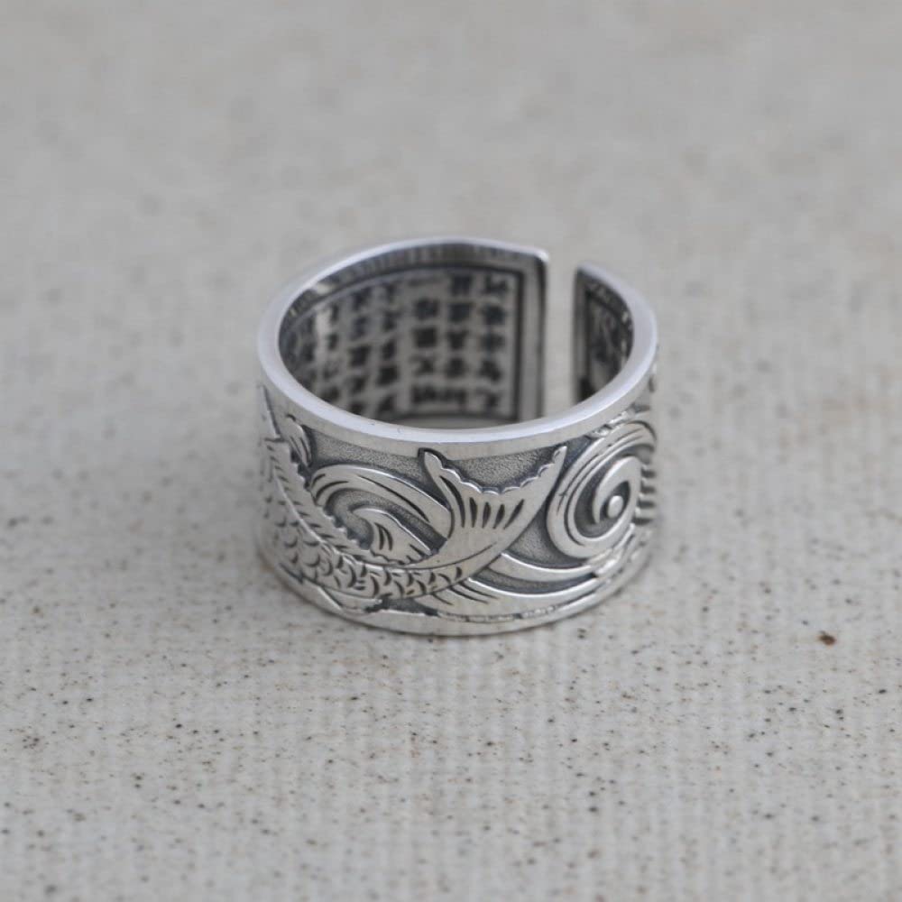 HGJH Verstellbarer Ring, Sterling Silber Ringe Frauen 925 Karpfen Verstellbare Ringe Klobiger Motorradring Massiver Ring Kleidringe Verlobungsring Geschenke Für Männer Herrenring Ewigkeitsringe