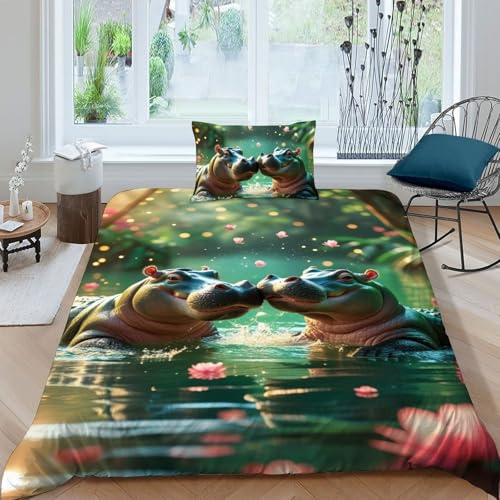 Fermeture éclair pratique sur cette housse de couette hippopotame - 3