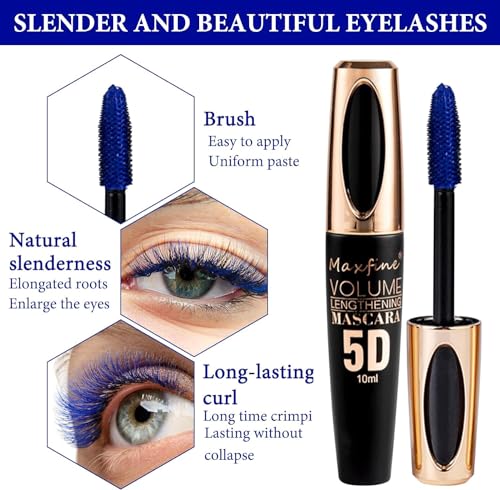 Blue Mascara Telescopic Mascara Waterproof, 4d Silk Fiber Coloured Lash Mascara Blue, Electric Blue Mascara for Eyes - Long-Lasting No Smudge and Clump Telescopic Mascara for Party Stage Use - Image 4