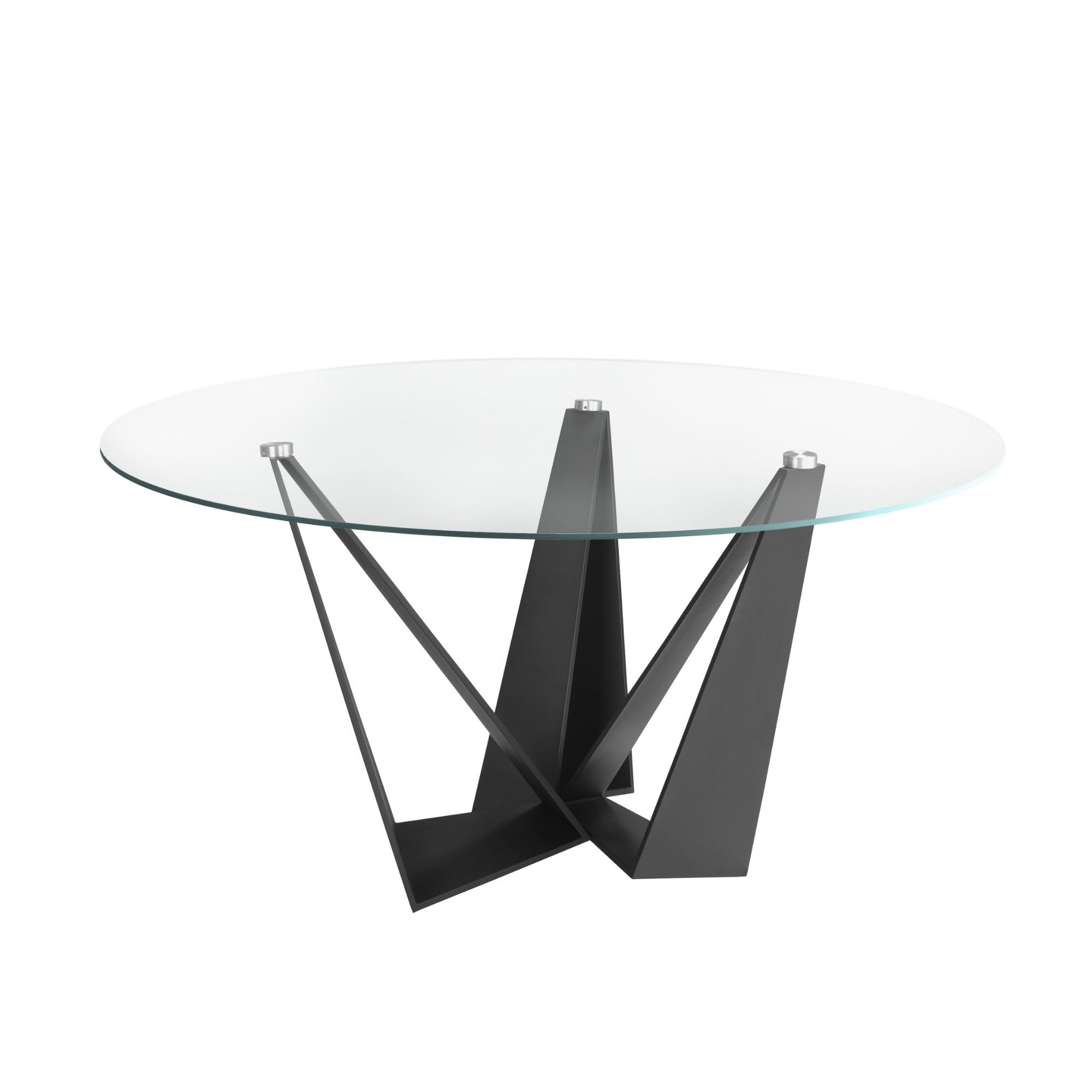 Mesa de Comedor Redonda Ángel Cerdá 1045 de Cristal Templado Transparente y Patas de Acero Color Negro, Ø 150 x 75 cm