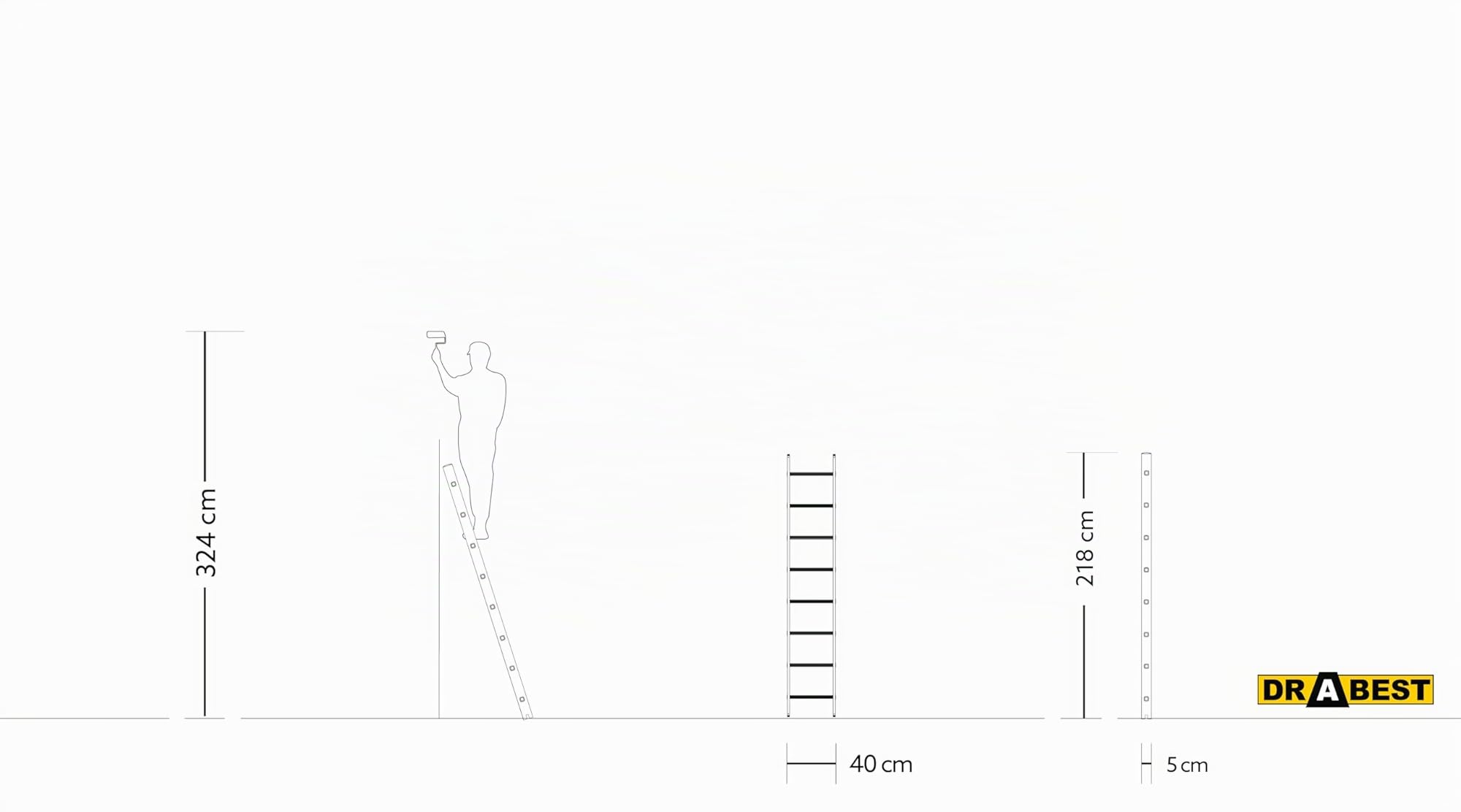 Drabest Scale serie Pro - Scaletta multiuso 1 x 8 in alluminio pressato, 150 kg, scala in alluminio, scale versatili, scala pieghevole, 40 x 218 x 5 cm