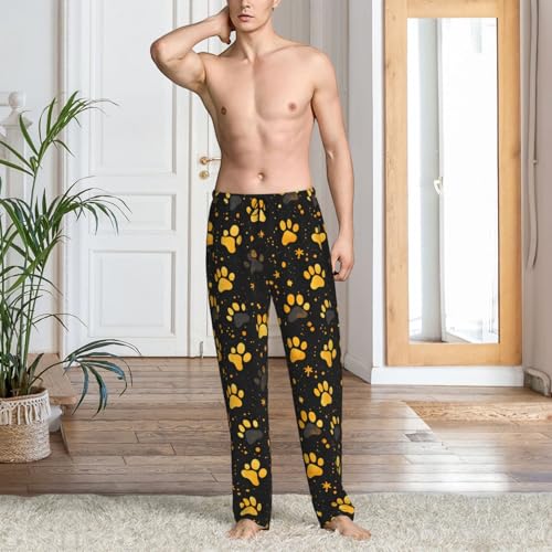 Mens Pajama Pants - Golden Dog Paw Print Soft Sleep Lounge Pants For Men, Casual Pj Bottoms With Pockets2