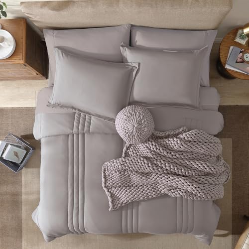 Image of Monbix Full Size Comforter Sets - 7 Pieces Cloud Purple Bed in a Bag Full Bedding Sets with Comforters, All Seasons Comforter Bed Set with Sheets, Pillowcases & Shams