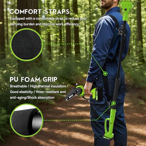 Image of Cordless Pole Saw for Tree Trimming, 6 inch Chainsaw with Extension Pole