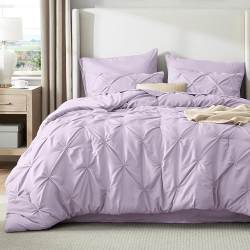 Image of Bedsure Full Comforter Set Light Purple - Bed in a Bag Full Size Bedding Set 7 PCS, GentleSoft Pintuck Bed Set Gift for Family, All Season Down Alternative Comforter with Sheets, Pillowcases & Shams