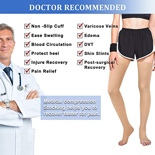 Thigh High 20-32 Mmhg Compression Stocking Toeless Compression Socks For Women & Men Circulation With Silicone Dot Band #TOP3
