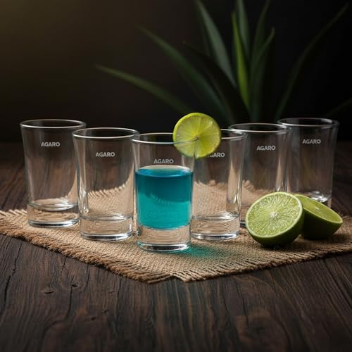 Image of AGARO Elegant Shot Glass 45ml, Set of 6, Whisky Shot, Vodka Shot, Tequila Shot, Liquor Shot, Wine Tasting, Cocktail, Home, Bar