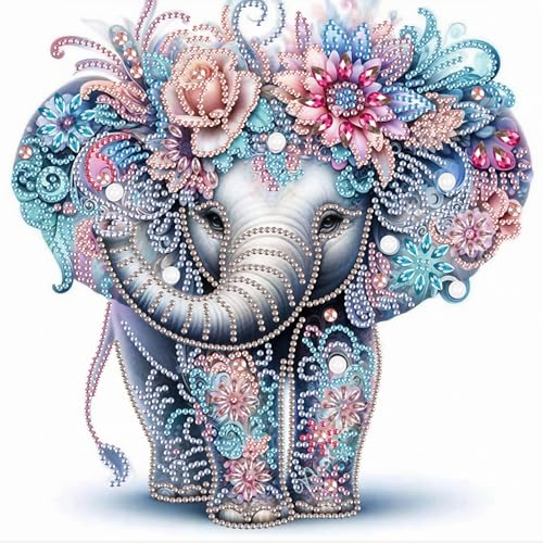 Image of AiYuanzsh 5D Special Shape Diamond Art Kits for Beginners, Diamond Art Painting Kits for Adults, Crystal Rhinestones Diamond Art Painting for Home Wall Decoration Gift 12x12 inch, Elephant