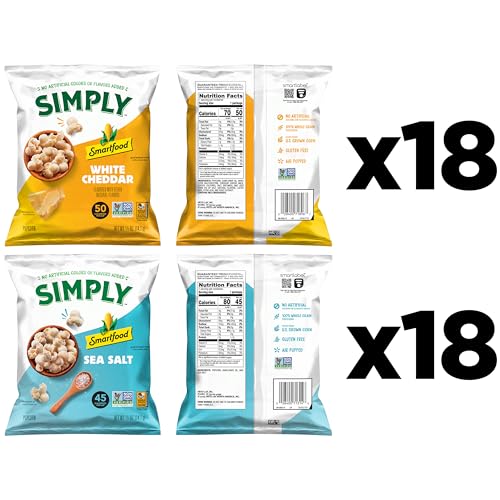 Smartfood Simply Variety Pack, White Cheddar and Sea Salt 0.5oz (36 Count)