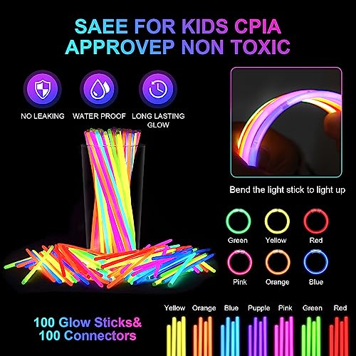 SHQDD 136PCS Glow in the Dark Party Supplies, 18 PCS Foam Glow Sticks, 18 PCS LED Glasses and 100PCS Glow Sticks Bracelets,Neon Party Favors for Glow Party, Wedding, Concert,Raves and Birthday - Image 5