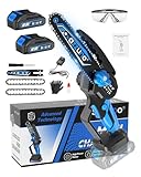 AZZUNO Mini Chainsaw, 6-Inch Electric Portable Chainsaw Cordless, Small Handheld Chain Saw with 2 Rechargeable Batteries & 2 Chains for Wood Cutting Tree Trimming DIY Projects Gardening Camping