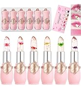 MooGlamor 6 Pcs Flower Lipsticks Clear Color Changing Lip Stick Set with Temperature Change Color...