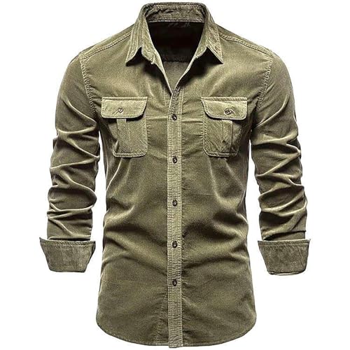 Casual Button Down Denim Shirt for Men Washed Button Down Shirts Slim Fit Long Sleeve Jean with Pockets (Medium,Green)2