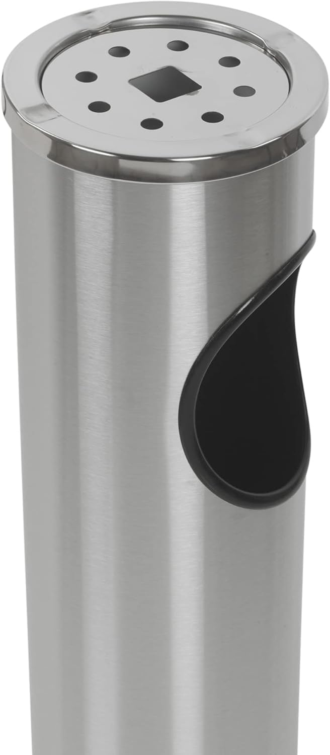 Posacenere da Terra in Acciaio Inox, Modello Tondo, 15 cm Diametro, 56 cm Altezza, per Esterno e Interno Disponible in 2 colori (Inox)