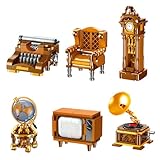 Design unique : lot de 6 blocs de construction de meubles vintage victoriens : machine à écrire rétro, canapé en cuir rétro, télévision rétro, globe rétro, horloge grand-père rétro, gramophone rétro. Pendant le processus d'assemblage, de nombreux détails intéressants vous attendent à découvrir. Le design ingénieux fait des meubles miniatures rétro un paradis pour votre âme.