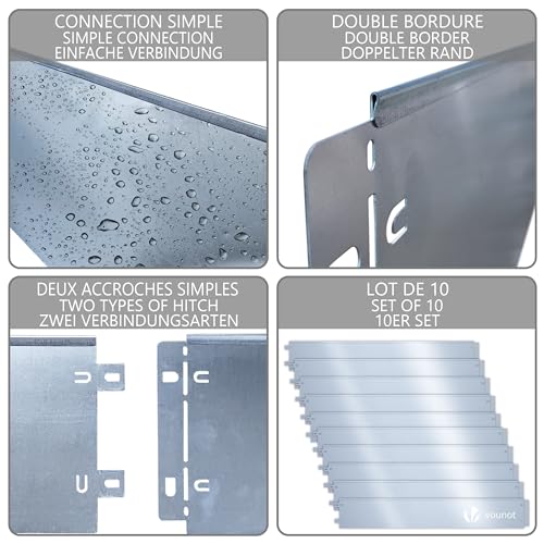 VOUNOT® Rasenkante verzinkt Metall 10m, verzinkt Beeteinfassung Beetumrandung Mähkante, Länge 100cm Höhe 18cm, 10 Stück