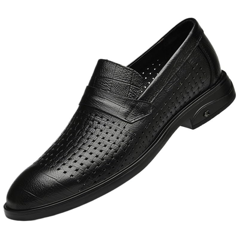 Men Breathable Hollow Oxford Dress Shoes Slip On Formal Tuxedo Casual Anti Slip Low Top Prom Comfortable(6.5) Black