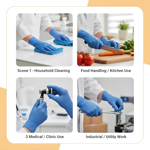 Image of 100 Pcs Disposable Nitrile Gloves | Powder-Free, Latex-Free, Non-Sterile, Chemical-Resistant, Ambidextrous Hand Protection for Medical, Industrial & Home Use (Blue, Medium)