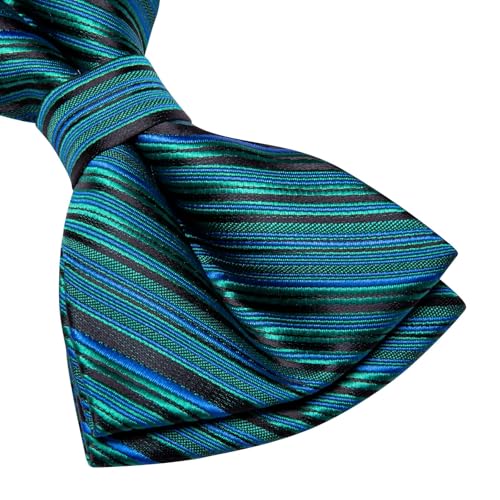 Image of Dubulle Mens Paisley Striped Bowtie Set Pre-tied Bowtie for Men and Pocket Square Set Wedding Business