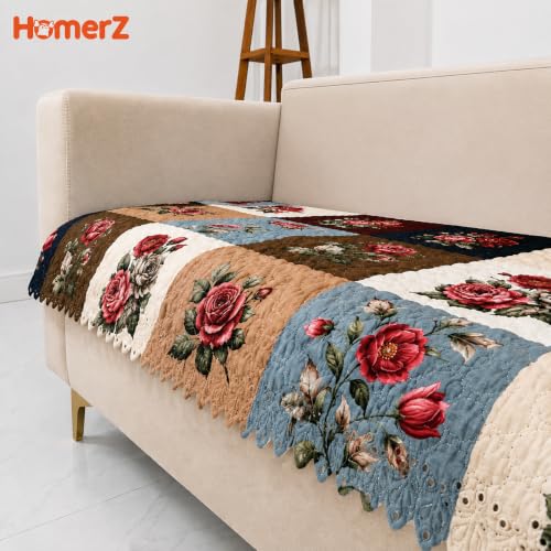 Image of Homerz Premium Printed Quilted Velvet Sofa Slip Cover Protector with Tassels, Sofa Mat, Exact Size, Antislip Cover (Milan, 2 Seater, Half)