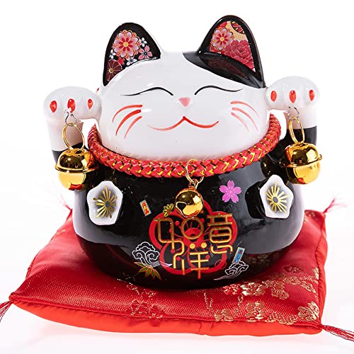 Lachineuse - Chat Maneki Neko - Tirelire Chat Japonais Porte Bonheur - Figurine Cadeau Japon - Objet Kawaii Déco - Lucky Cat Porcelaine - Chat Chinois Asie Décoration - Chance, Fortune, Prospérité