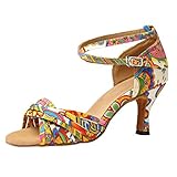 Tanzschuhe Damen Standard & Latein Schuhe Mode Elegant Ballsaal Tango Salsa Tanzschuhe Party Hochzeit Sozial Sandalen Weicher Boden Spitze Absätze Tanzschuh Celucke (Gelb, 39 EU)