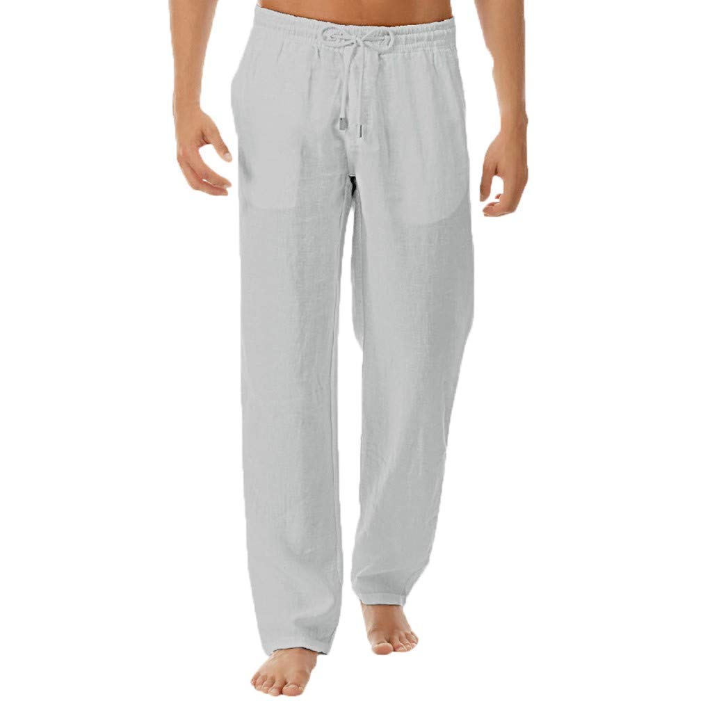 Men's Summer Loose Simple Long Pants Solid And Fashionable Pure Cotton And Linen Trousers