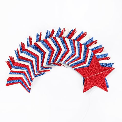 Image of Fourth-4th of July Memorial-Day Party-Decorations - 62ft Patriotic Red-Blue White Twinkle Little Star Hanging Streamers-Garland Banner,Independence Graduation Baby Shower Birthday Decor Hugtmr