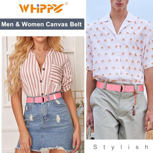 Image of WHIPPY Mens Canvas Belt with Metal Double D-ring 1 1 /2 inch Wide Plus Size Unisex Web Cloth Casual Belt for Jeans Pants