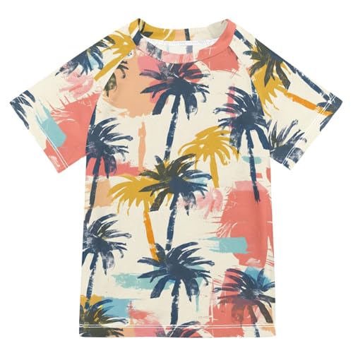 ALAZA Boys Swim Shirt Short Sleeve Rash Guard for Boys Girls UPF 50+ Coconut Tree Retro 9-10T