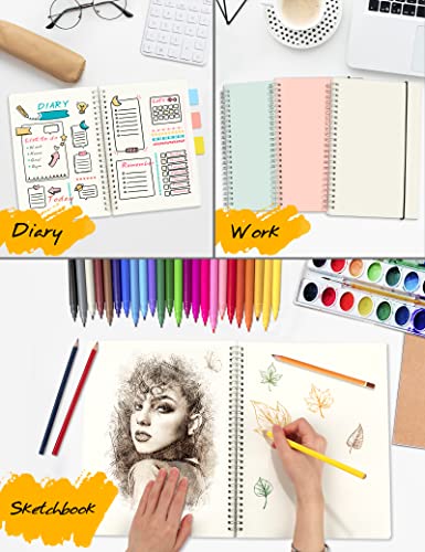 Sunee Blank Spiral Notebook - B5 Sketch Book Pad With 120Gsm Thick Unlined Paper, 3 Pack Plain Notebook Giftable Journal For Women For School, Office, Artist Writing/Drawing, 80 Sheets, 7.6" X 10", Blue, Pink, Transparent #TOP5