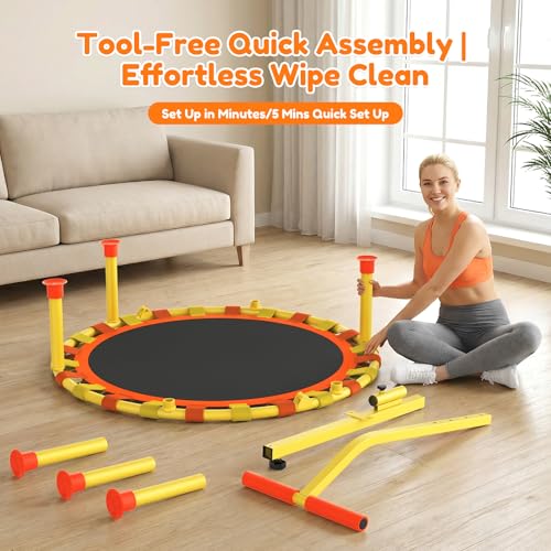 Image of ANCHEER 38 inch Toddler Trampoline for Kids, ASTM Certified Foldable Mini Trampoline with Adjustable Foam Handle, Indoor & Outdoor Kids Trampoline, Quiet Design, 200 LBS Capacity, Easy Assembly