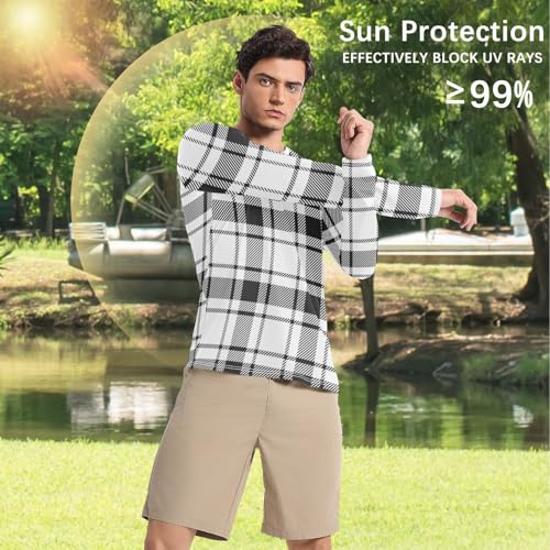 Plaid Black White Men's Rash Guard Elastic Loose Mens Sun Shirts Protection Long Sleeve Water Fishing4