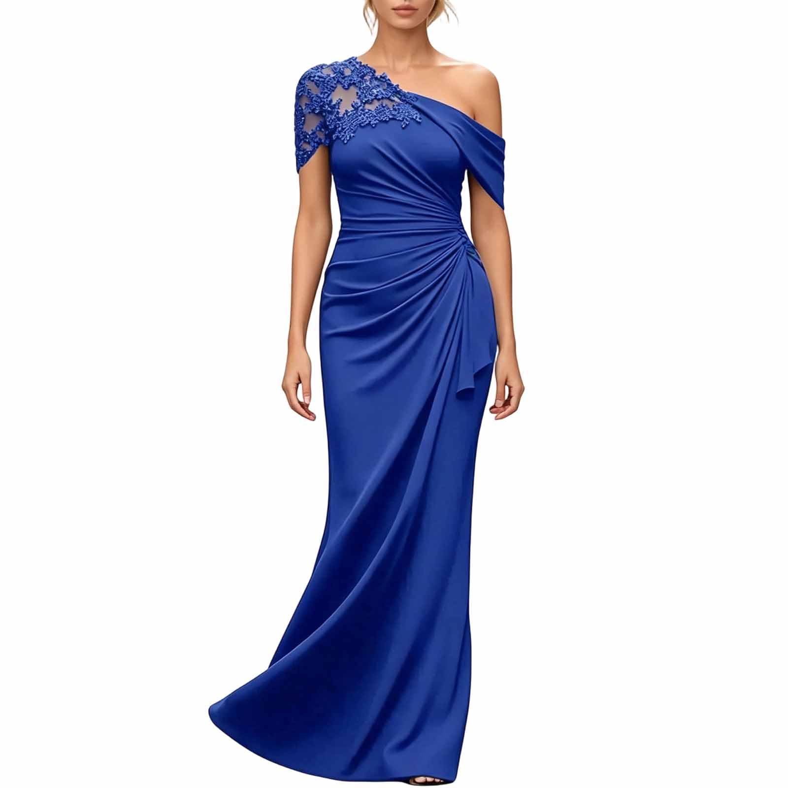 Sera Donna Vestito Sera Asimmetrico Chiffon Pizzo Lungo Matrimonio