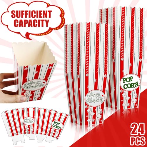 Image of Reallnaive 24 Pcs Christmas Popcorn Boxes Popcorn Paper Boxes Buckets Candy Containers Accessories for Xmas Movie Night Decor Supplies (Classic)