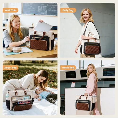 Image of LOVEVOOK Lunch Tote Bag for Women, 3 in 1 Work Bag with Insulated Lunch Compartment & 40oz Large Cup Holder & Multi-Pockets, 15.6 inch Laptop Bag for Office /Daily /Travel, Gifts for Teacher Nurse Mom