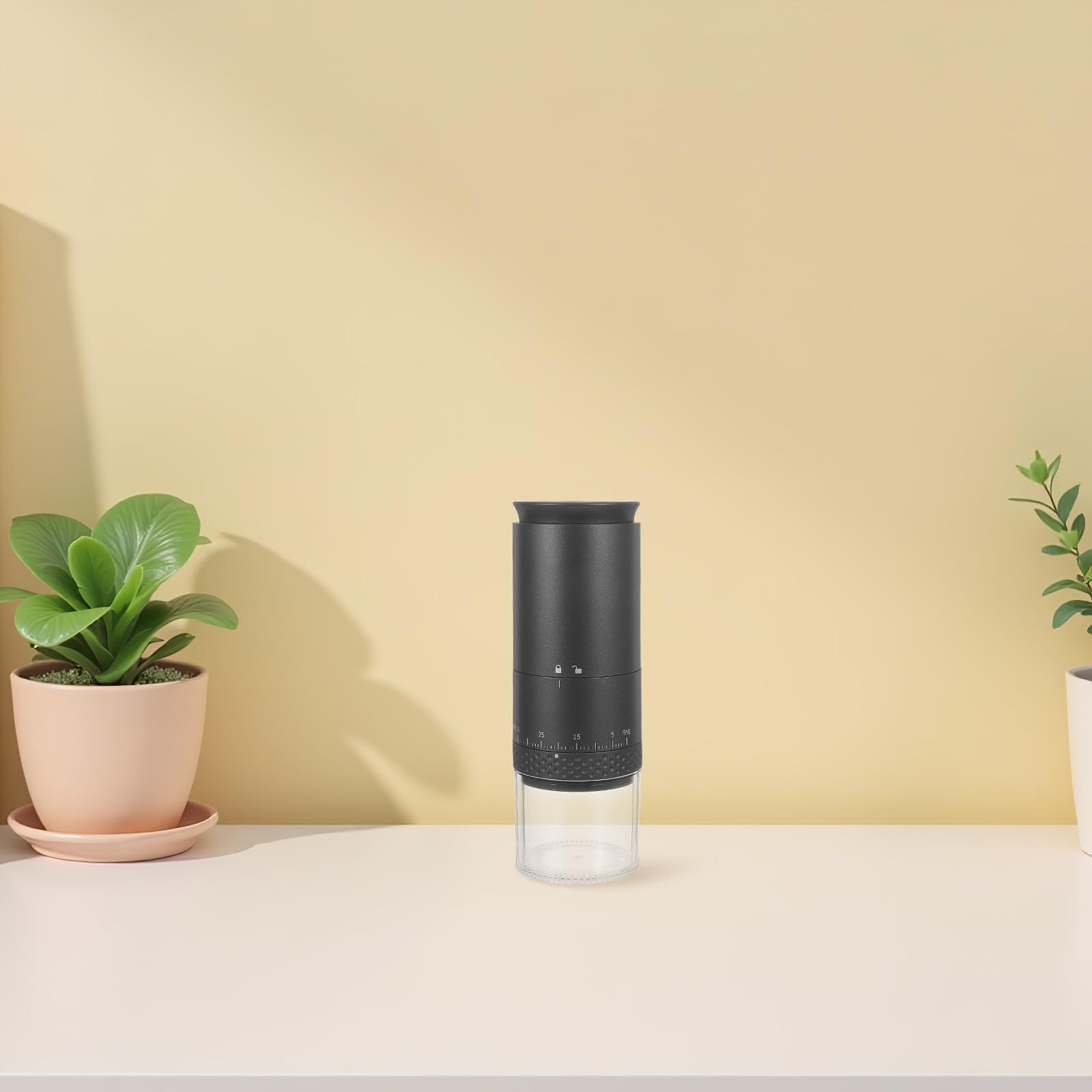 Ipetboom Molino Eléctrico para Café Silencioso con Capacidad de 25g de Granos y Recipiente de 50g, Diseño Compacto en Abs para Uso Doméstico y Apartamentos Pequeños