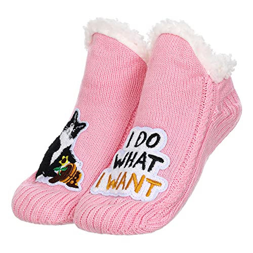 Image of ZYZX Cute Cat Slipper Socks for Women with Grips,Fuzzy Socks Indoor