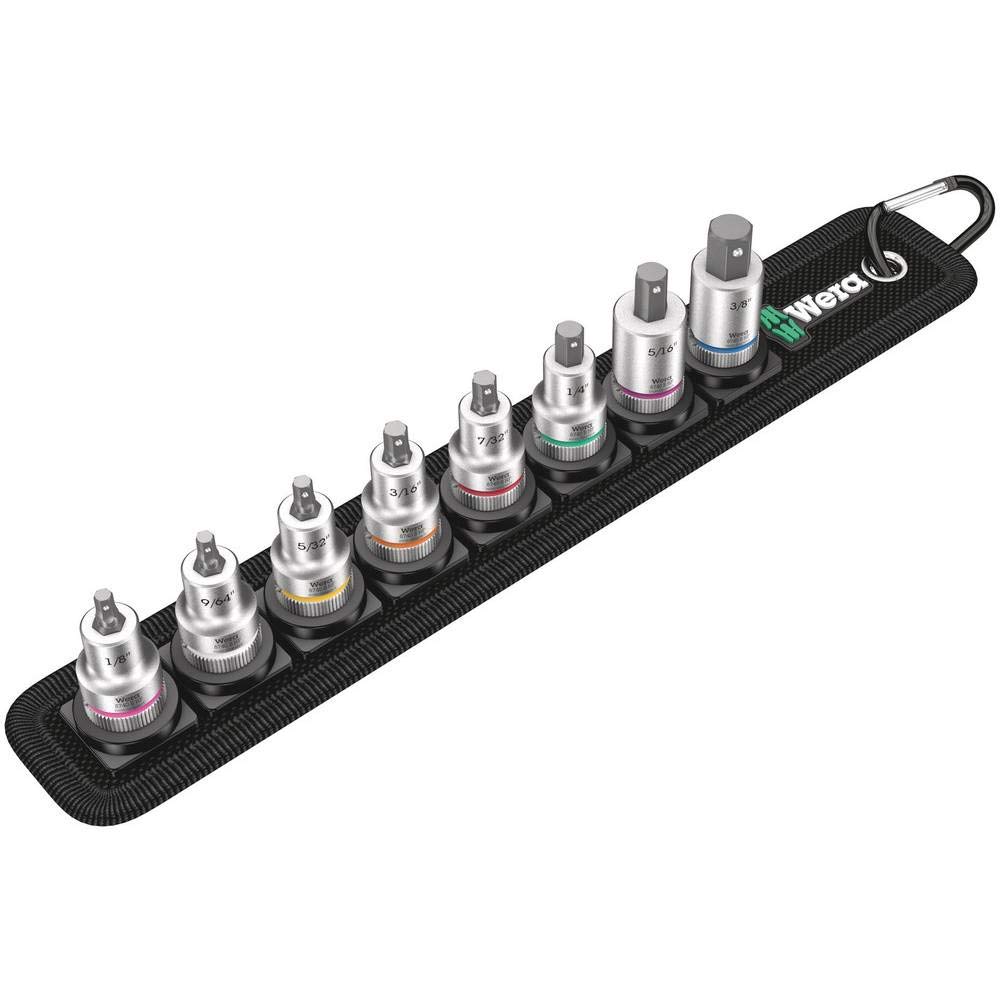 Wera 05003974001 Belt B Imperial 1 Juego de vasos de punta Zyklop hexagonal, con función de retención, de arrastre de 3/8", 8 piezas, 3/8", Juego de 8 piezas