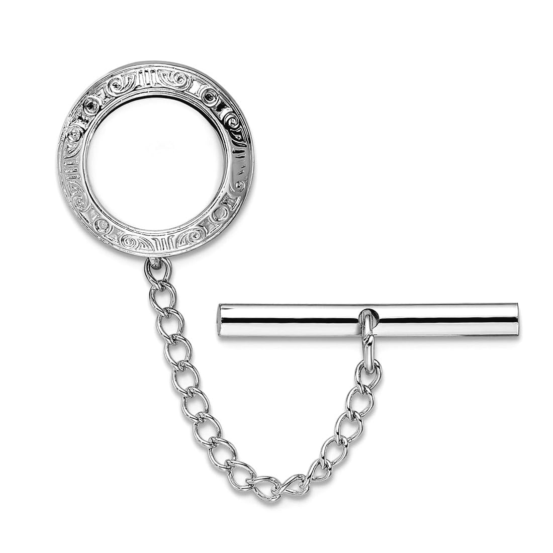 Solide polierte gemusterte gravierbare (nur Vorderseite), rhodiniert, runde Krawattennadel, Schmuck, Geschenke für Herren, One Size, Metall Metall Rhodium, Kein Edelstein